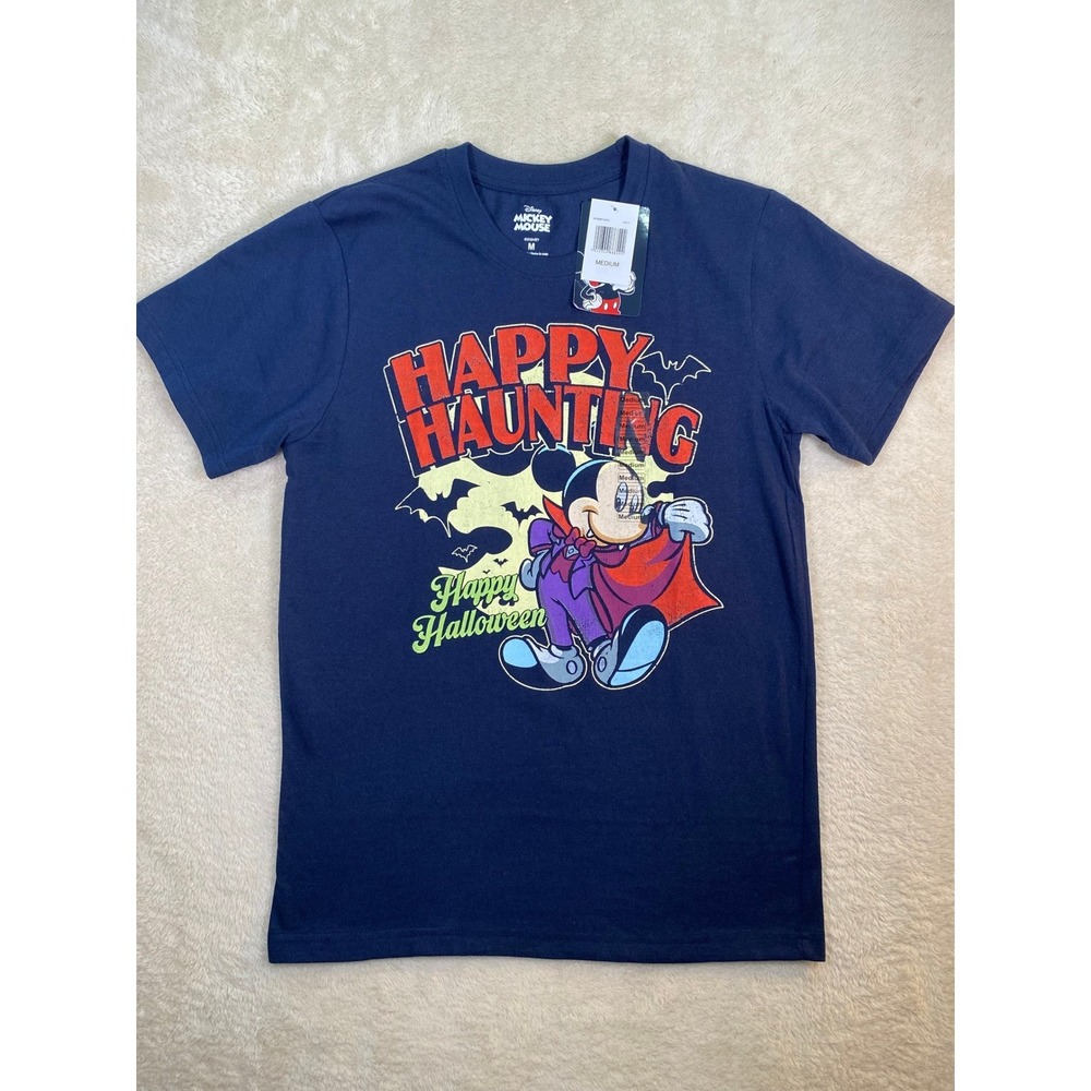 Disney Mickey Mouse Happy Haunting Halloween Navy Blue Vampire T-Shirt SZ M NWT